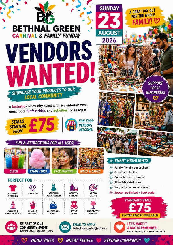 Bethnal Green Carnival & Family Funday Vendors Payments